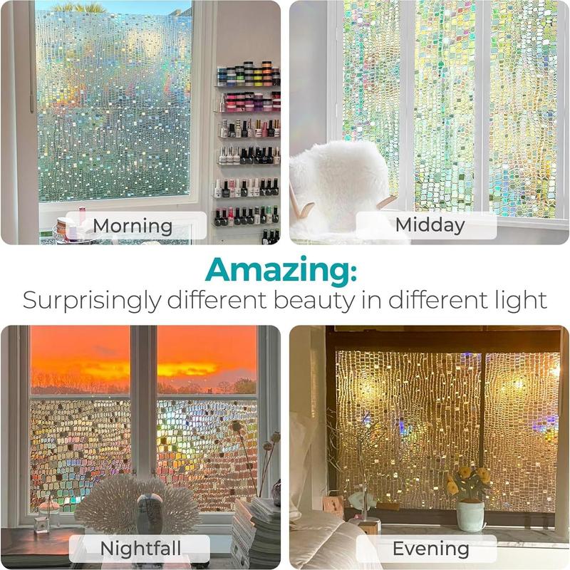 3D Rainbow Prism Window Clings, Heat Blocking Anti-UV Window Tint Static Clings, Peel and Stick Decorative Door Cover for Home