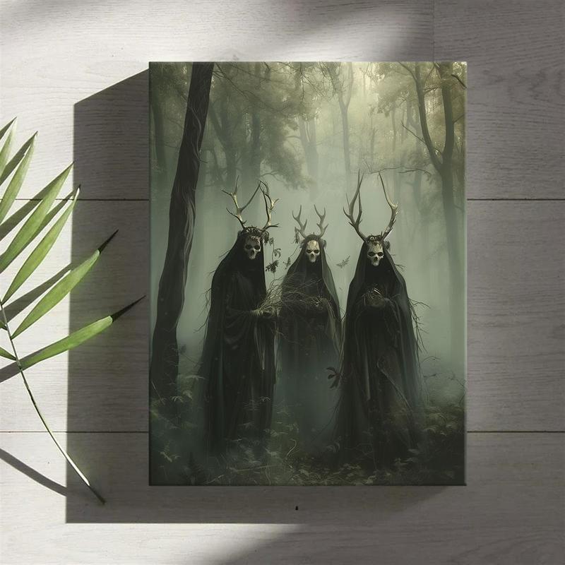 Forest and Skull Pattern Canvas Painting with Frame, 1 Count Gothic Occult Skull Art Photography Wall Art, Wall Decor for Home Living Room Bedroom, Home Decor 2025