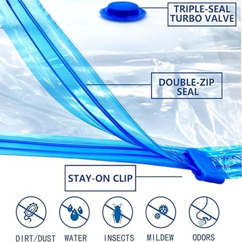 Vacuum Storage Bags with Hand Pump, Multiple Sizes Plastic Packaging Bags, 80% Space Saver Vacuum Seal Bags for Clothing, Travel Lugggage, Blankets, Comforters