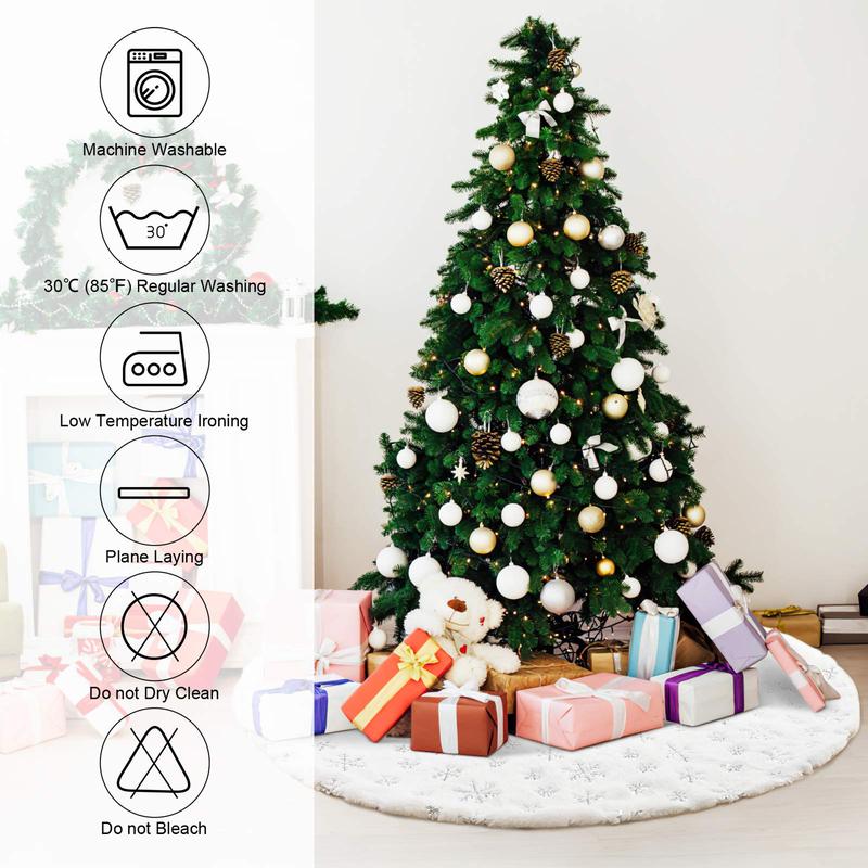 48 Inch Christmas Tree Skirt Rug for Christmas Tree Holiday Party Decoration White Plush Silver Sequin Snowflake (Silver)   Ornaments