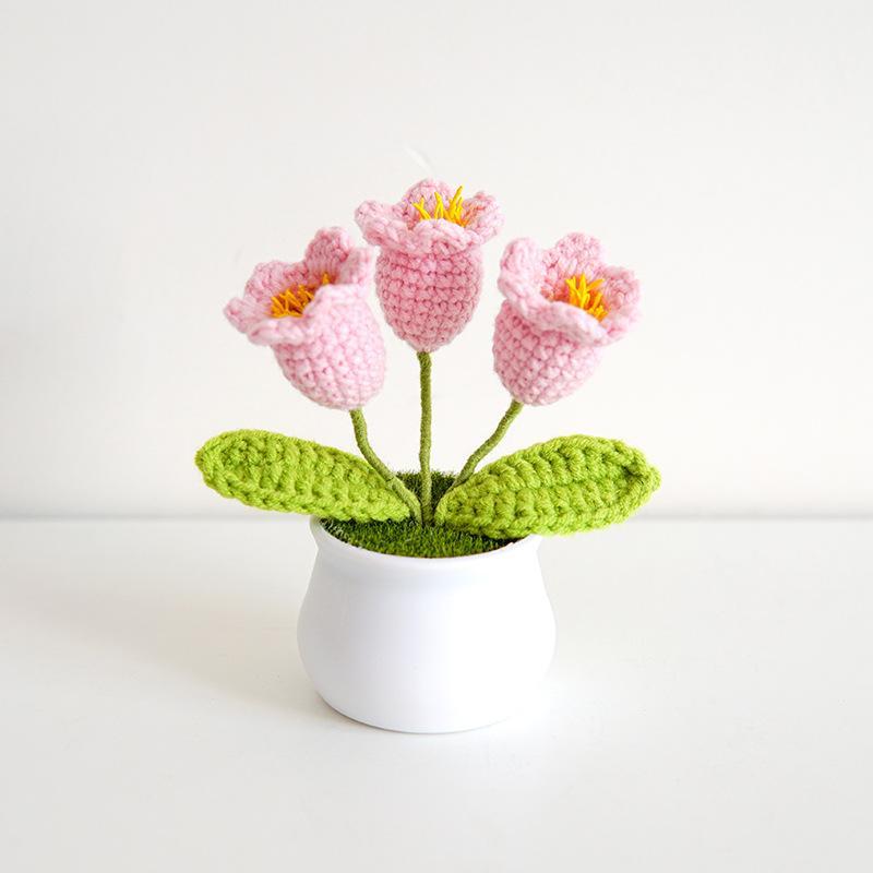 Artificial Flower Potted Plant, Handmade Crochet Lily Of The Valley Potted Plant, Summer Gifts Decorative Plant for Home Living Room Bedroom Dining Room