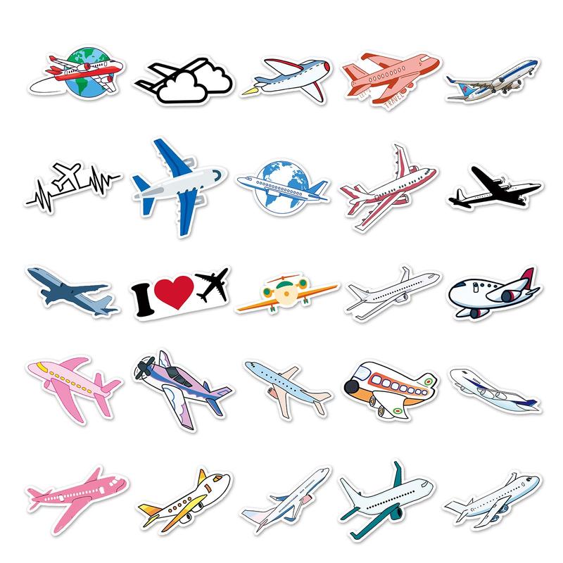 Airplane Pattern Sticker, 50pcs set Cartoon Aircraft Decorative Sticker, Creative Decal for Car Phone Case, Luggage, Computer, Guitar, Bag, Water Cup, Scrapbook