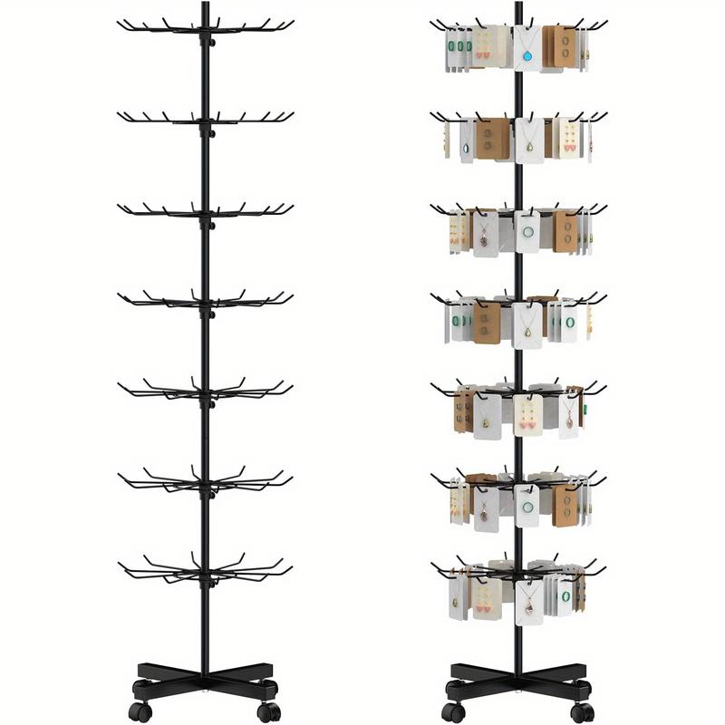 Retail Display Stand 7 Tier Rotating Rack For Store Display Shelves, Jewelry Keyring Socking Hats, Movable Shop Spinner for Toys Show, Black, Adjustable height Organiser