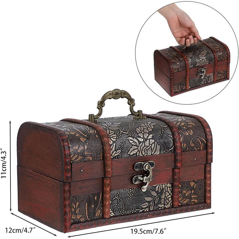 Vintage Treasure Chest Box, Pirate Keepsakes Box for Kids Gifts, Wooden Treasure Storage Box Decorative Box for Jewelry Pearl Trinkets