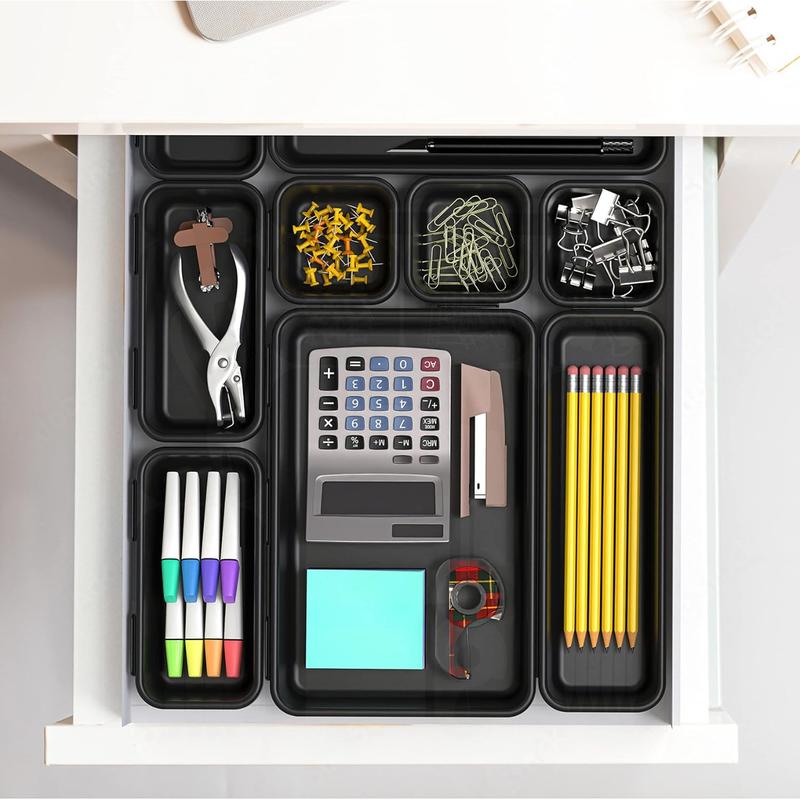 Black Desk Drawer Organizer, 10 pack(3S, 3M, 3L, 1XL)