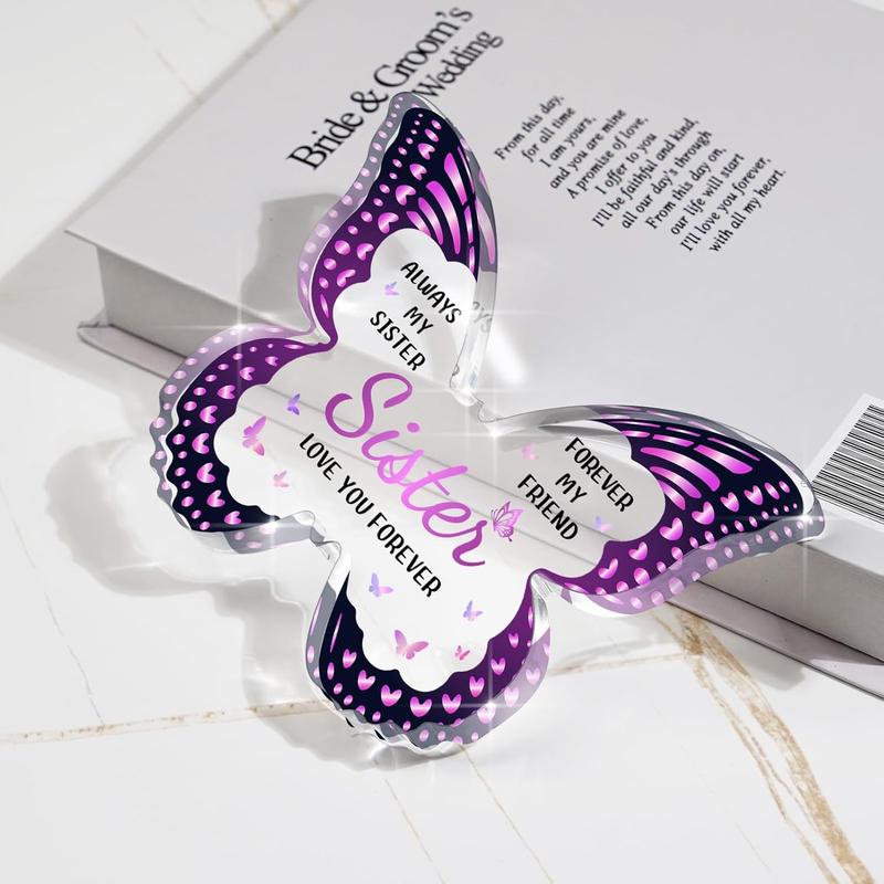 Sister Gifts from Sister Brother, Gifts for Sister from Sister, Sister Birthday Gifts for Sister, Sister Christmas Gifts - Butterfly Shaped Decorative Acrylic Sister Gifts for Christmas Mothers Day Birthday Thanksgiving Flowers Lightweight