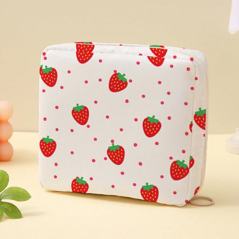 Strawberry Pattern Printed Menstrual Pad Storage Bag Reusable Napkin Bag Period Bag Sanitary Bag For College Dorm For Travel For Bathroom For School Travel Essentials Ladies Travel Organizer Travel Accessories For Girl Women