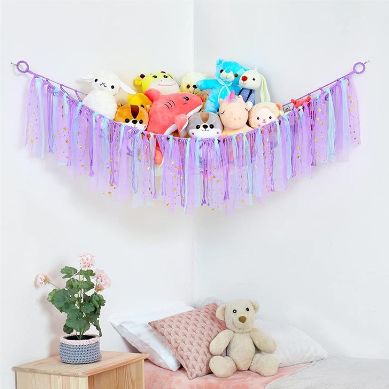 Toy Hammock, Stuffed Animal Toy Storage Rack with LED Light, Hangable Creative Plush Toys Storage Rack, Teddy Bear Storage Organizer for Kids Room, Home Decor, Bedroom Decor, Halloween Gifts, Gifts for Girlfriend, Halloween Accessories