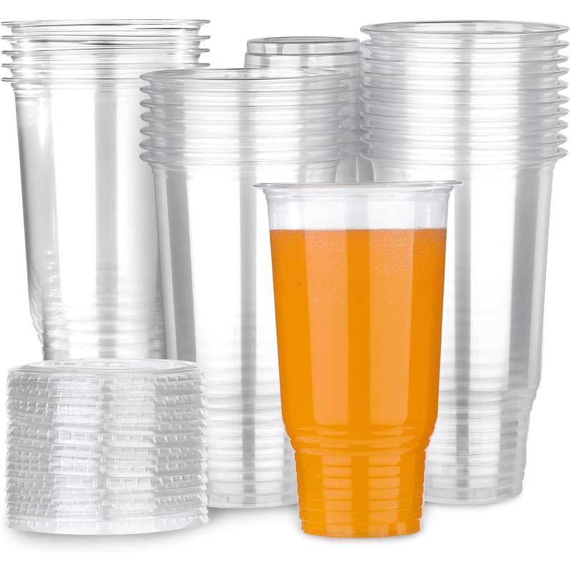 32oz Plastic Cups with Lids, 40 Count Disposable Clear Cups for Dessert,Ice Cream,Cold Drinks as Iced Coffee,Ice Soda