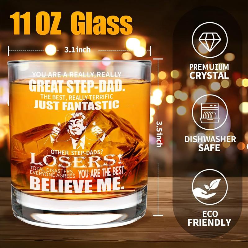 Step-dad Whisky Glass Birthday Gifts for Bonus Dad from Bonus Daughter 11Oz Whisky Glass Gift for Father-in-Law Christmas Drinking Glass Present for Step Dad Wine Glass from Step Son