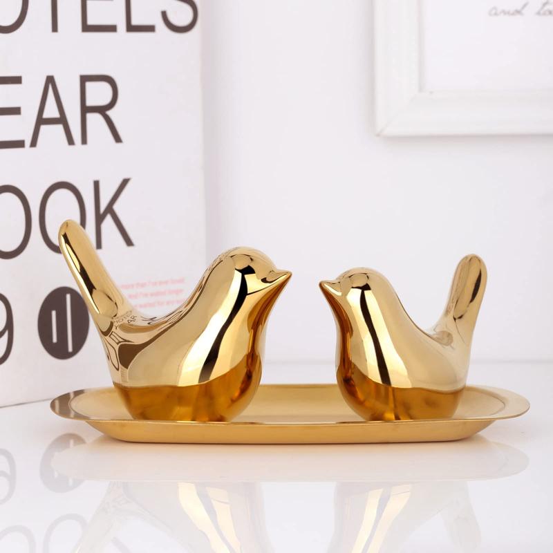 2 Pcs Gold Decor Accents,Small Animal Statues,Modern Home Decorative, Birds Sculpture, Ornaments for Shelf, Bookshelf, Coffee Table,Knick Knacks Home Decor for Shelves(Gold Bird)