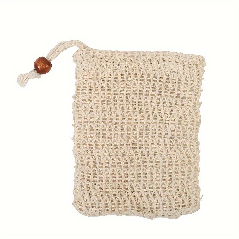 1 count Exfoliating Soap Saver Bag With Drawstring And Wooden Bead - Reusable Mesh Pouch For Shower, Foaming And Exfoliation - Bathroom Accessories-4