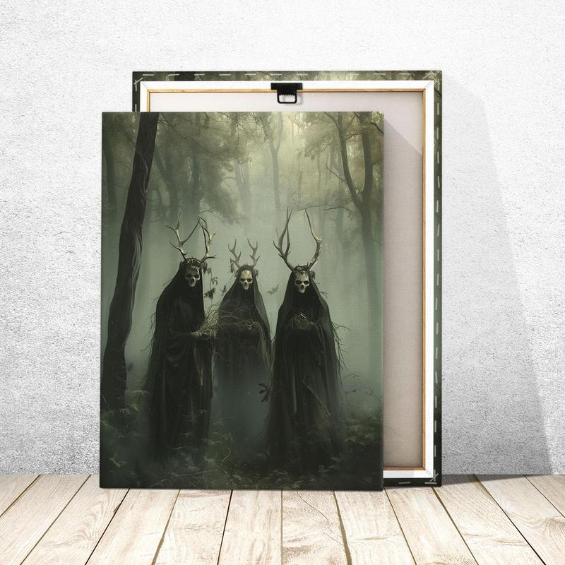 Forest and Skull Pattern Canvas Painting with Frame, 1 Count Gothic Occult Skull Art Photography Wall Art, Wall Decor for Home Living Room Bedroom, Home Decor 2025