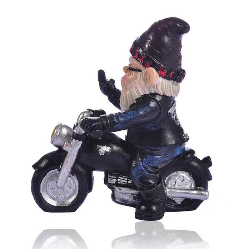 Creative Gnome Riding Motorcycle Figurine (1 Count), Resin Ornament, Desktop Decoration for Home Office Garden