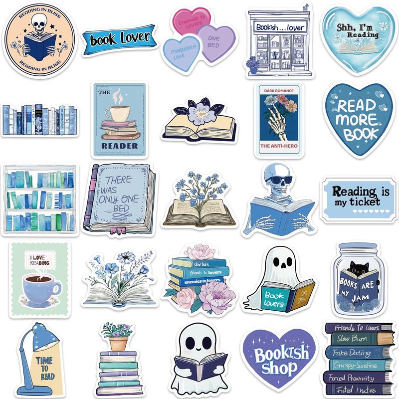 Book Lovers Sticker, 50pcs set Waterproof Self Adhesive Decor Paper, Decor Sticker for Gift Greeting Card Water Bottle Laptop Phone