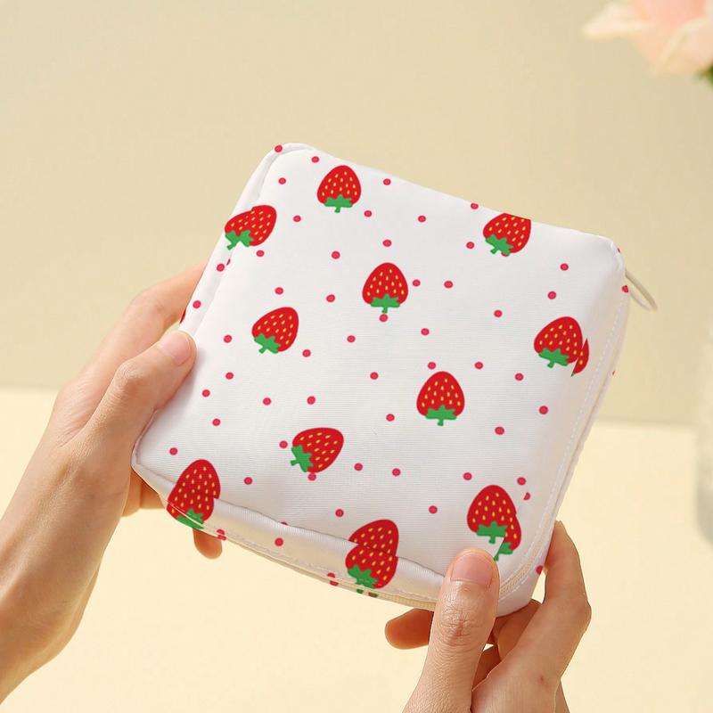 Strawberry Pattern Printed Menstrual Pad Storage Bag Reusable Napkin Bag Period Bag Sanitary Bag For College Dorm For Travel For Bathroom For School Travel Essentials Ladies Travel Organizer Travel Accessories For Girl Women