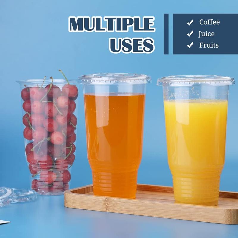 32oz Plastic Cups with Lids, 40 Count Disposable Clear Cups for Dessert,Ice Cream,Cold Drinks as Iced Coffee,Ice Soda