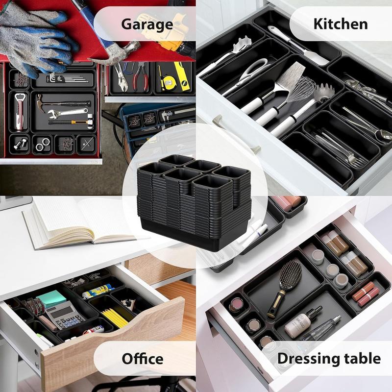 Black Desk Drawer Organizer, 10 pack(3S, 3M, 3L, 1XL)