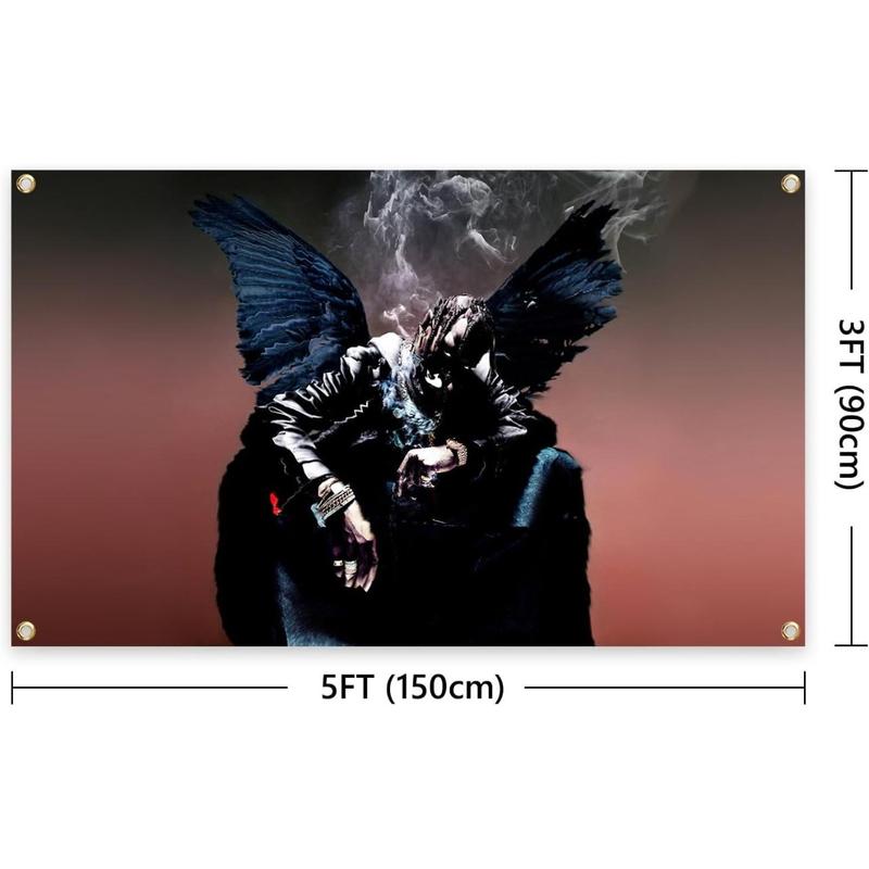 Travis Rapper Scott Tapestry Birds in The Trap Sing McKnight Music Album Cover Poster Tapestry 3x5 Feet Tapestry For Bedroom College Dorm Home Decor Wall Hanging Meme Funny Tapestry, black