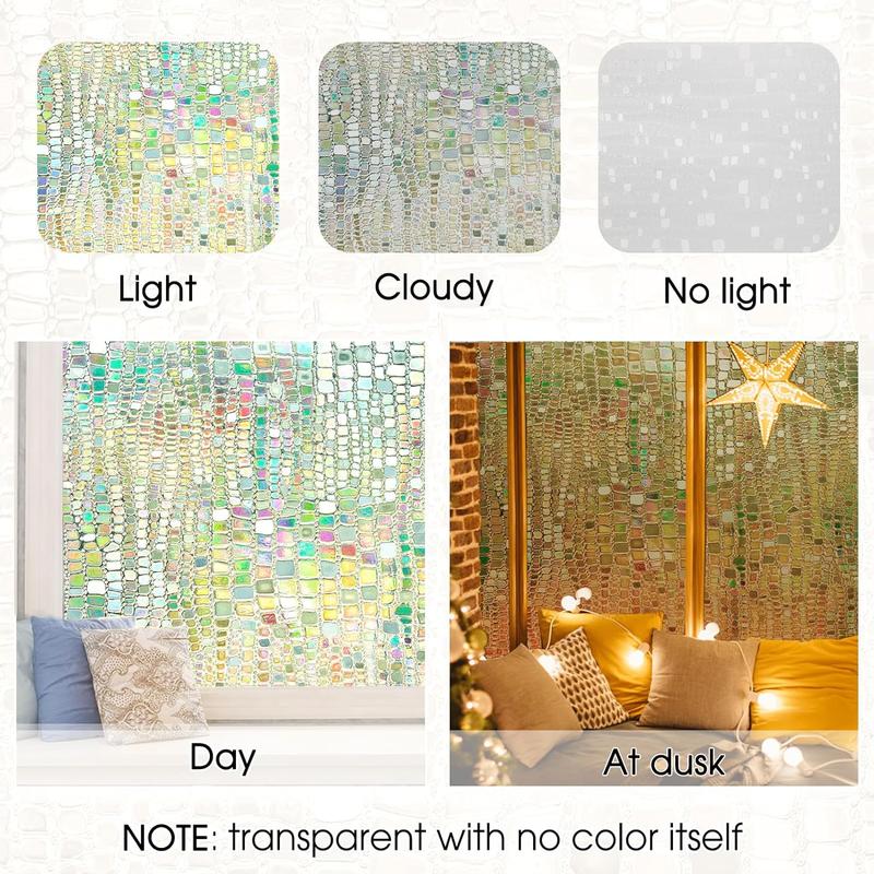 3D Rainbow Prism Window Clings, Heat Blocking Anti-UV Window Tint Static Clings, Peel and Stick Decorative Door Cover for Home