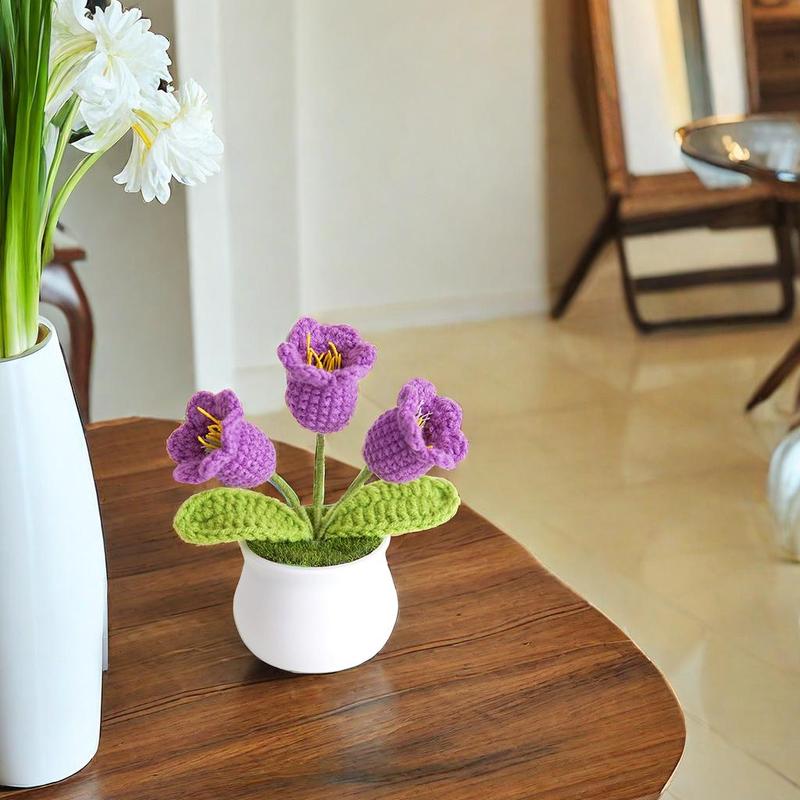 Artificial Flower Potted Plant, Handmade Crochet Lily Of The Valley Potted Plant, Summer Gifts Decorative Plant for Home Living Room Bedroom Dining Room