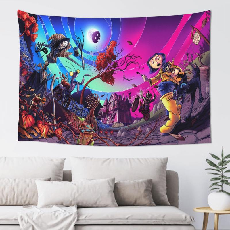 Coraline Horror Tapestry 60*40 Inch Decor Wall Hanging Art Tapestries Mural Banner For Bedroom Livingroom Dormitory