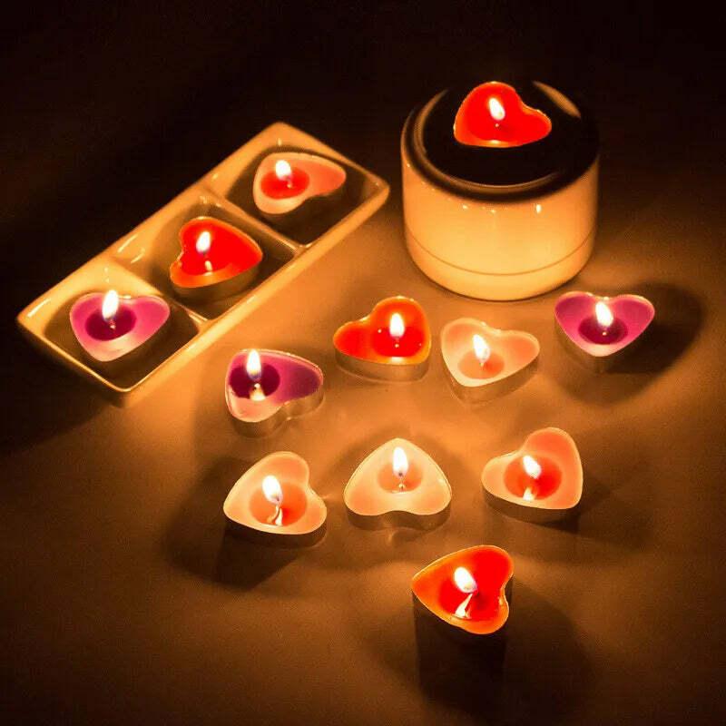 50Pcs Heart Tealight Candles Colorful Natural Decorative Candle in Aluminum Unscented