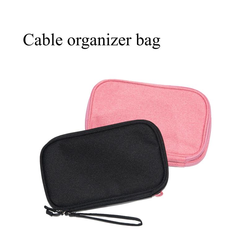 Portable Double Layer Cable Storage Bag, Multi-grid Organizer for Travel Outdoors, Waterproof Zipper Stationary Container for Chargers, Phones, Earphones, and Cables, Available in Black and Pink.