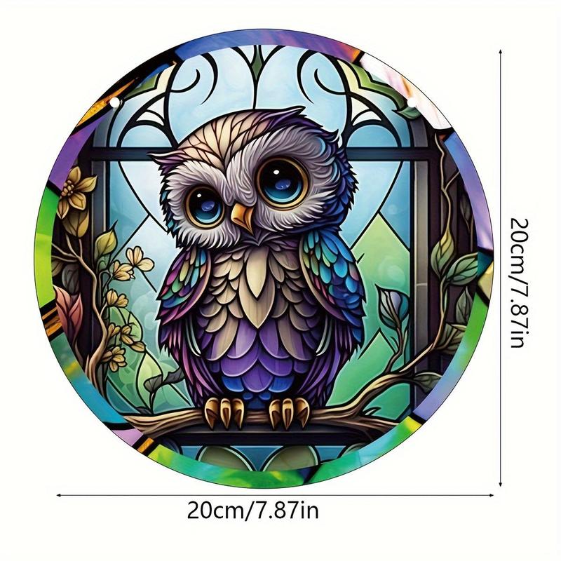 Owl Pattern Suncatcher, Round Hanging Decoration, Hanging Ornament for Home Window Garden Party