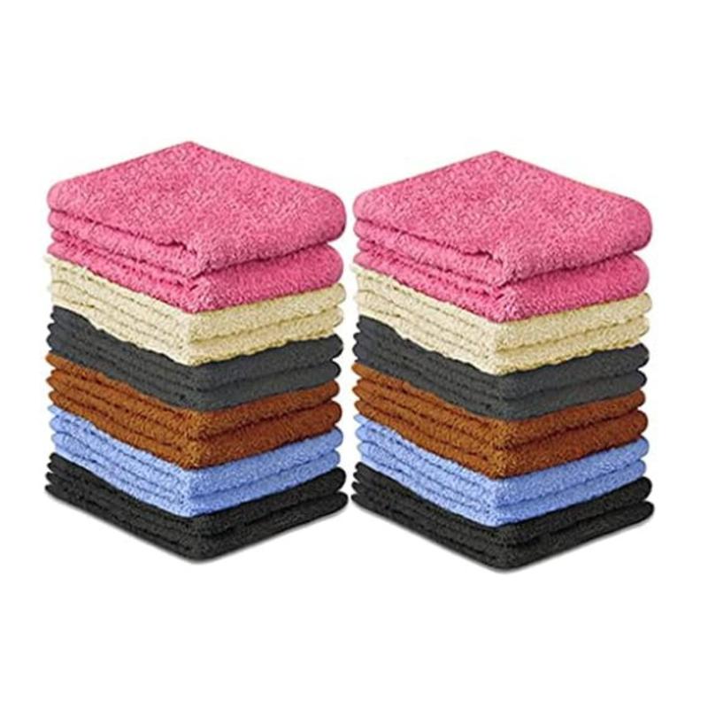 24 Pack 100% Cotton Wash Cloths - Multi-Colored Flannel Face Cloths - Highly Absorbent and Soft Fingertip Towels Bath