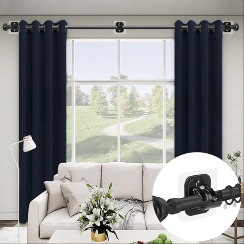 Punch-free Curtain Rod Bracket, 1 Set Self-adhesive Curtain Rod Holder, Towel Rod Fixing Clip, Curtain Accessories