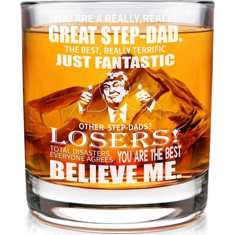 Step-dad Whisky Glass Birthday Gifts for Bonus Dad from Bonus Daughter 11Oz Whisky Glass Gift for Father-in-Law Christmas Drinking Glass Present for Step Dad Wine Glass from Step Son