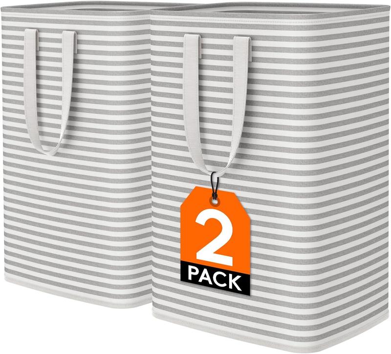 2 Pack Laundry Hamper Large Collapsible Laundry Baskets, Freestanding Waterproof Clothes Hamper with Easy Carry Organiser Steel