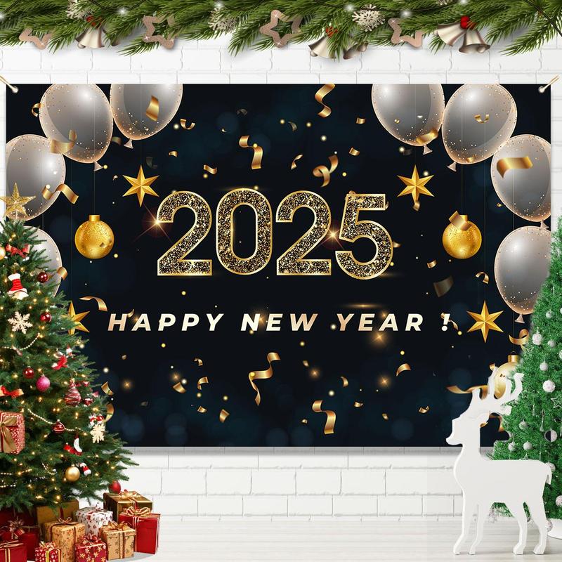 2025 Happy New Year Banner, 1 Count New Year Party Decoration Backdrop, Vibrant Holiday Winter Decoration for Outdoor & Home Garden