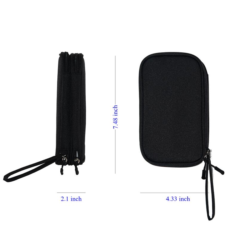 Portable Double Layer Cable Storage Bag, Multi-grid Organizer for Travel Outdoors, Waterproof Zipper Stationary Container for Chargers, Phones, Earphones, and Cables, Available in Black and Pink.