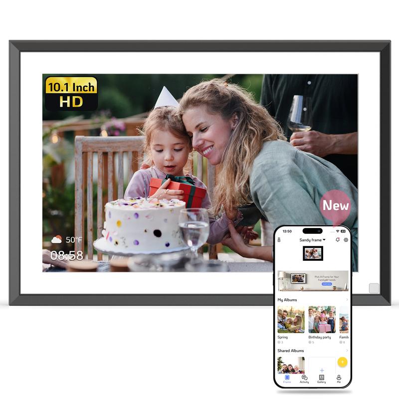 NexFoto 10.1 Inch 64GB Digital Picture Frame, Dual WiFi Digital Photo Frame Touch Screen Bluetooth, Motion Sensor, Easy Share Photos Video via NexFoto App with Photo Editor, Gifts for Mom Men, Decor for home as Photo Canvas.