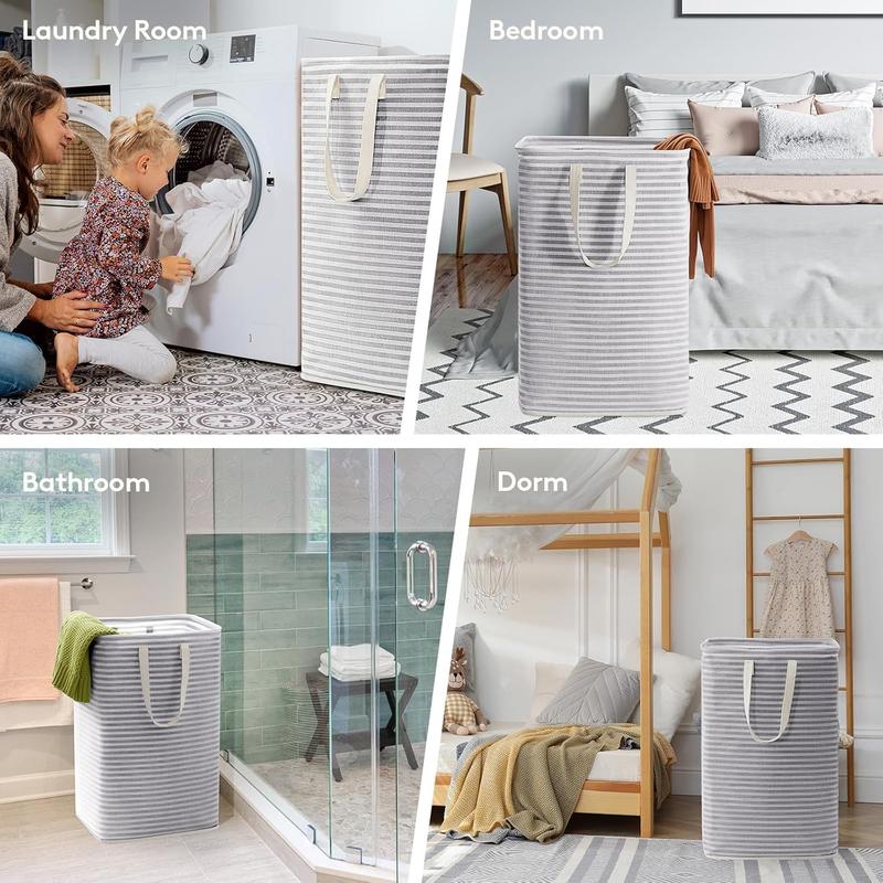 2 Pack Laundry Hamper Large Collapsible Laundry Baskets, Freestanding Waterproof Clothes Hamper with Easy Carry Organiser Steel