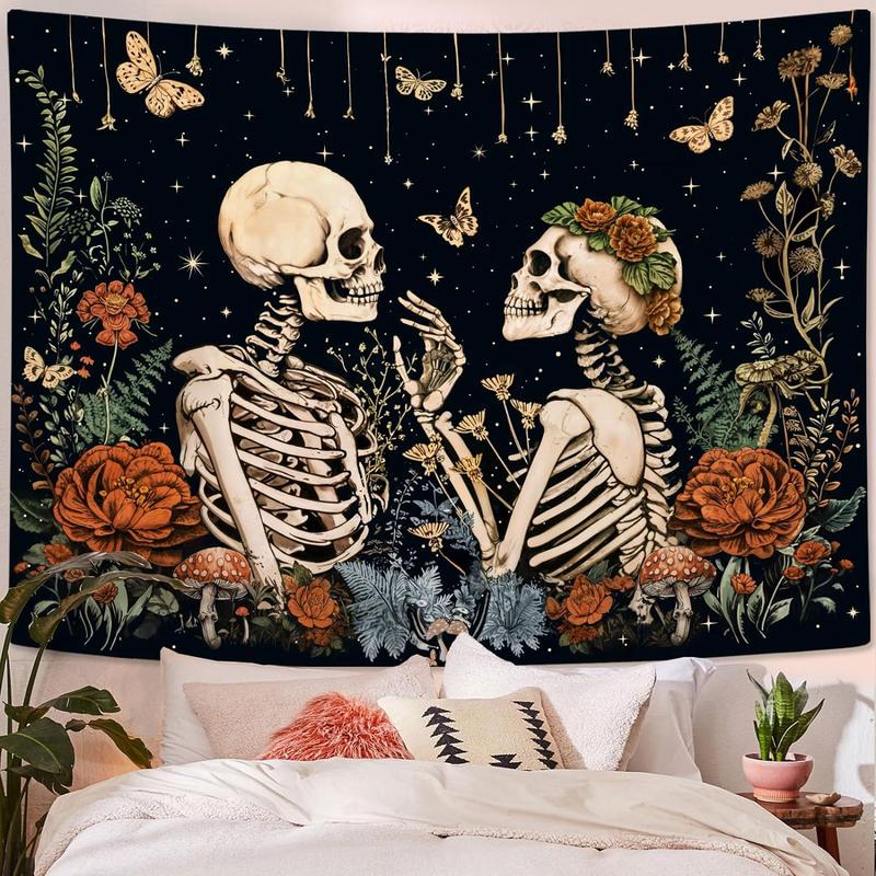 Floral Skeleton Tapestry For Bedroom Aesthetic Tapestries Skull lover Tapestry Wall Hanging for Bedroom Living Room