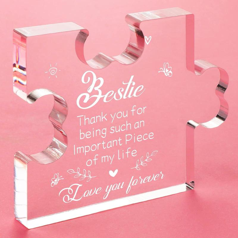 To My Bestie Gifts - Best Friends Gifts for Women Acrylic Puzzle Plaque Desk Decorations for Best Friend Sister Girls Women BFF Birthday Friendship Graduation Mothers Day Gifts Card - 3.35 x 2.76 Inch