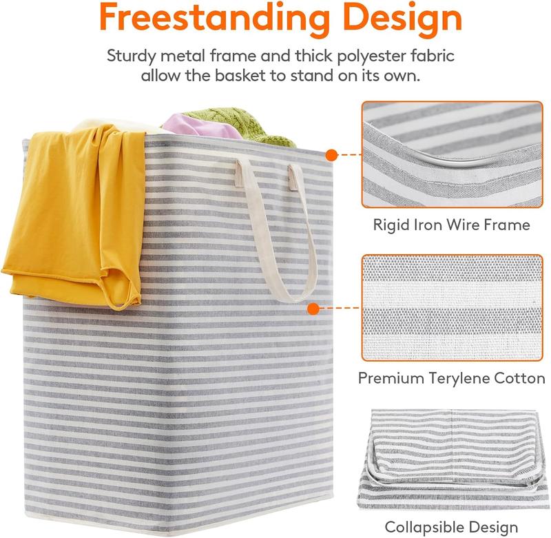 2 Pack Laundry Hamper Large Collapsible Laundry Baskets, Freestanding Waterproof Clothes Hamper with Easy Carry Organiser Steel