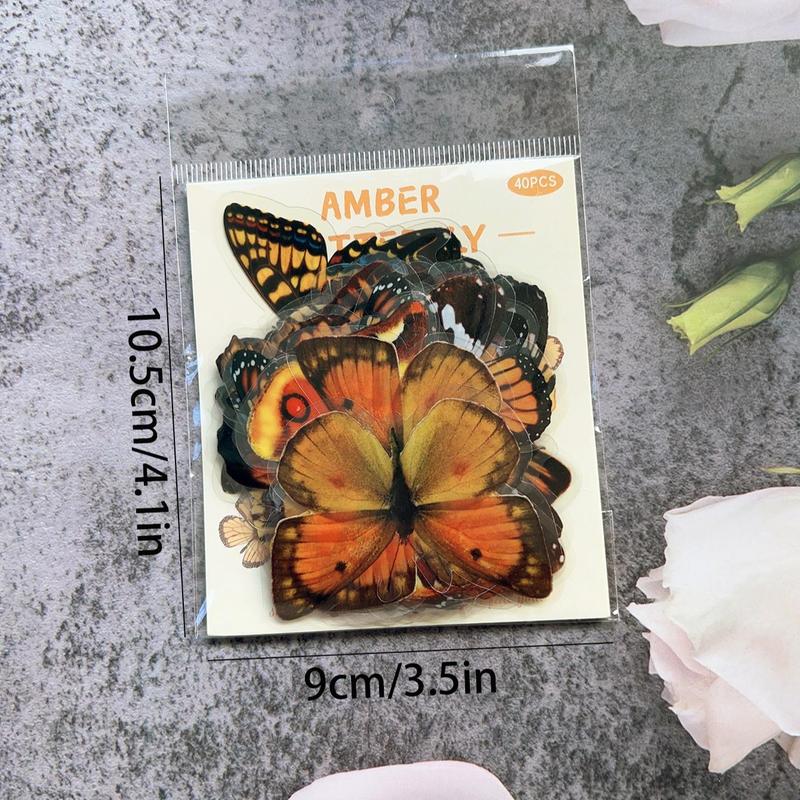 40pcs pack Simulated Flower Plant Butterfly Sticker, Children's Decorative Collage Decal, DIY Decorative Sticker For Stationery Computer Water Bottle Skateboard