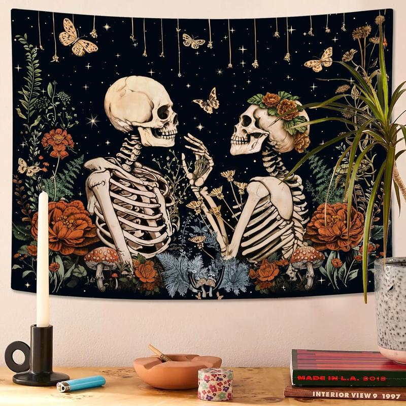 Floral Skeleton Tapestry For Bedroom Aesthetic Tapestries Skull lover Tapestry Wall Hanging for Bedroom Living Room