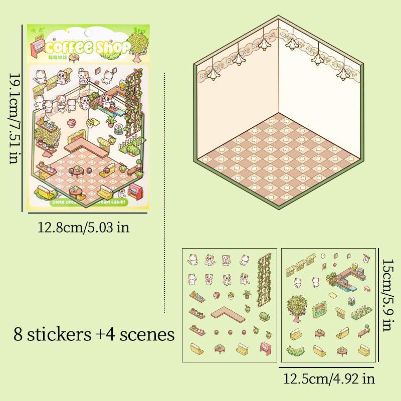 Cartoon Pattern Sticker, 12pcs set 3D Creative Sticker, Kawaii Cartoon Label Sticker, Decorative Sticker for Home School Office