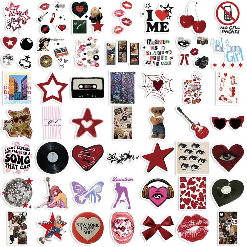 Y2K Girls Themed Sticker, 50pcs set Waterproof Self Adhesive Decor Paper, Decor Sticker for Gift Greeting Card Water Bottle Laptop Phone