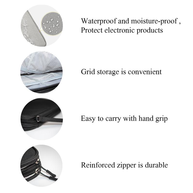 Portable Double Layer Cable Storage Bag, Multi-grid Organizer for Travel Outdoors, Waterproof Zipper Stationary Container for Chargers, Phones, Earphones, and Cables, Available in Black and Pink.