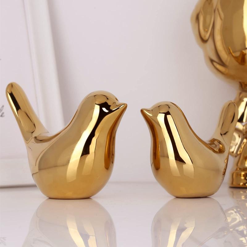 2 Pcs Gold Decor Accents,Small Animal Statues,Modern Home Decorative, Birds Sculpture, Ornaments for Shelf, Bookshelf, Coffee Table,Knick Knacks Home Decor for Shelves(Gold Bird)