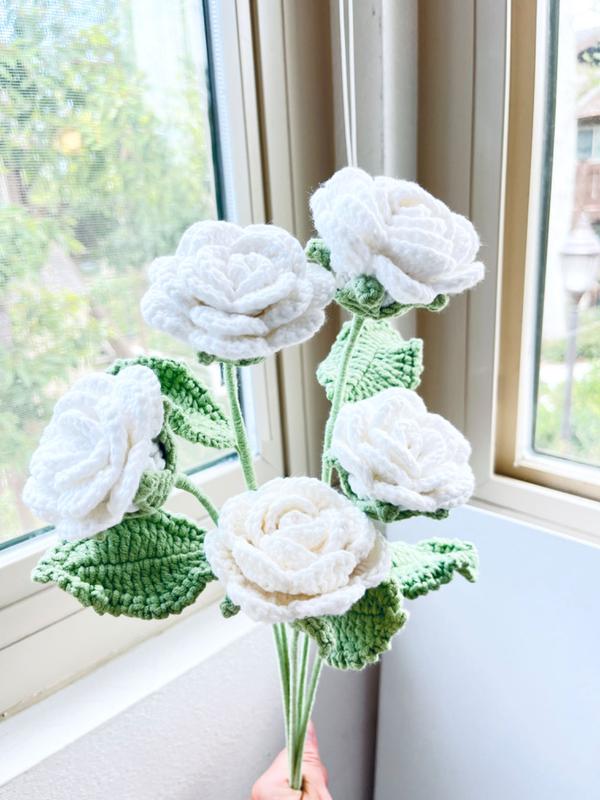 3 pieces crochet bouquet+crochet flower handmade flower+forever flower+birthday gift+creative gift+christmas Gift+ Housewarming Present+graduation gift+beautiful flower+Bridal Shower Gesture + Marriage Proposal Gift+ Gift for Friends and Family Rose Rose