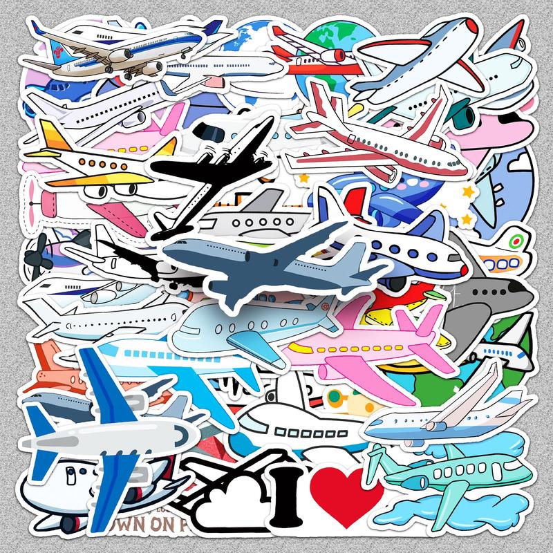 Airplane Pattern Sticker, 50pcs set Cartoon Aircraft Decorative Sticker, Creative Decal for Car Phone Case, Luggage, Computer, Guitar, Bag, Water Cup, Scrapbook