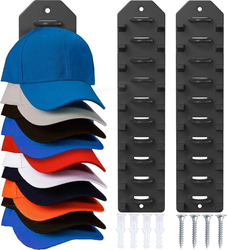 2 Pack Hat Organizer for Baseball Caps,Hat Rack for Wall, Compact Hat Storage Display Holder,Hold Up to 20 Hats,Hat Hanger Strong Adhesive Wall Drilled for Door,Bedroom,Closet