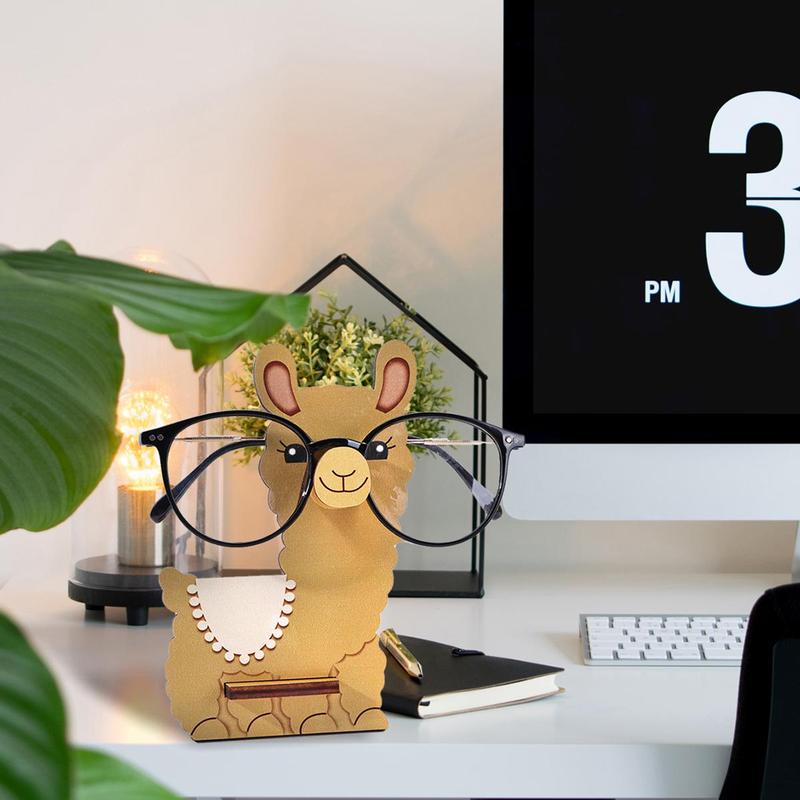 Wooden Alpaca Shaped Eyeglasses Holder, 1 Count Cute Animal Shaped Eyeglasses Display Rack, Home Organizer for Living Room Bedroom Office